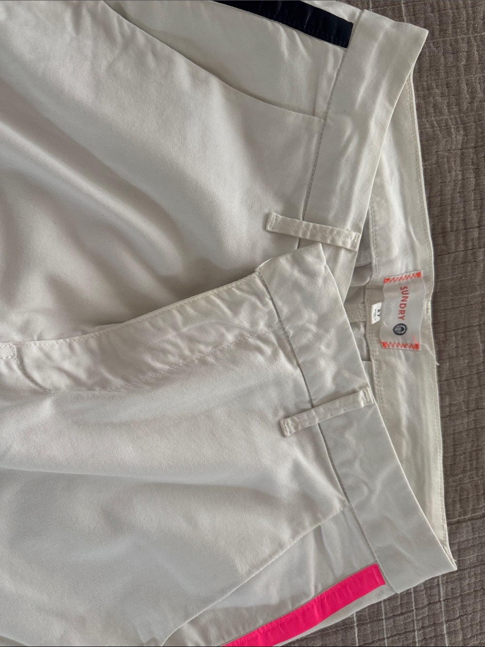 Sundry White Cropped Chinos with Pink and Navy Side Stripe